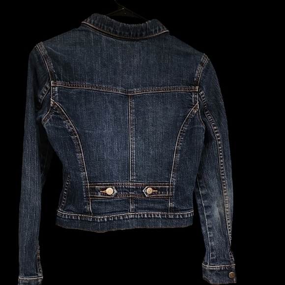 HALOGEN Blue Denim Flap Pocket Trucker Cropped Jean Jacket sz S - Picture 2 of 10